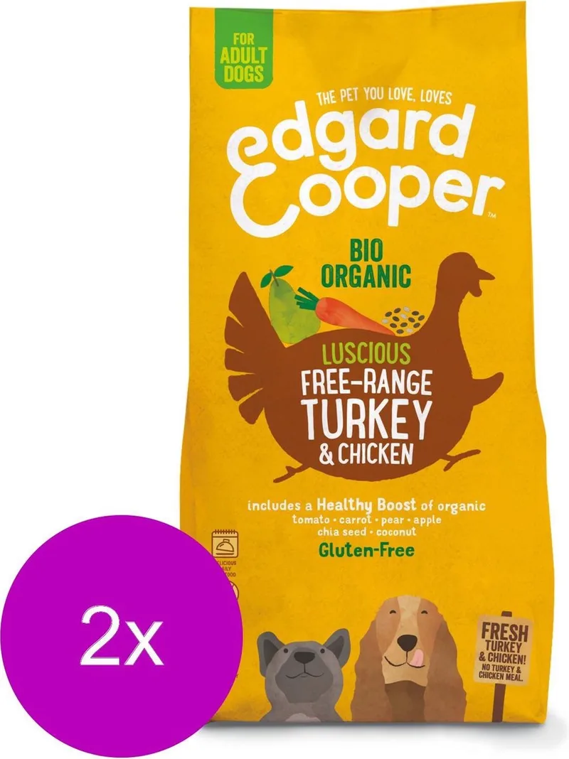 Bio Organic Turkey Adult Kalkoen&Kip&Wortel - Hondenvoer - 2 x 7 kg Biologisch de Edgard & Cooper – photo produit