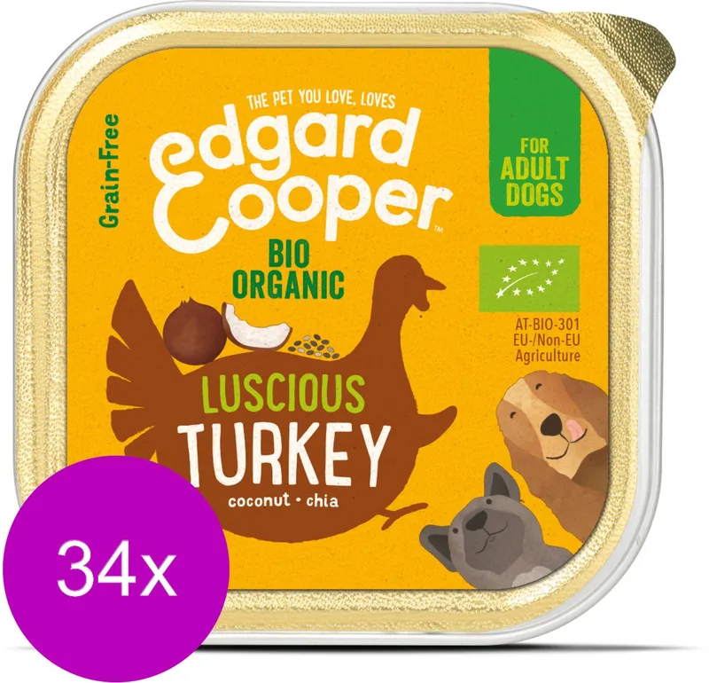 Biologische Kalkoen Kuipje - Voor volwassen honden - Hondenvoer - 34 x 100g NL-BIO-01 von Edgard & Cooper – Produktfoto