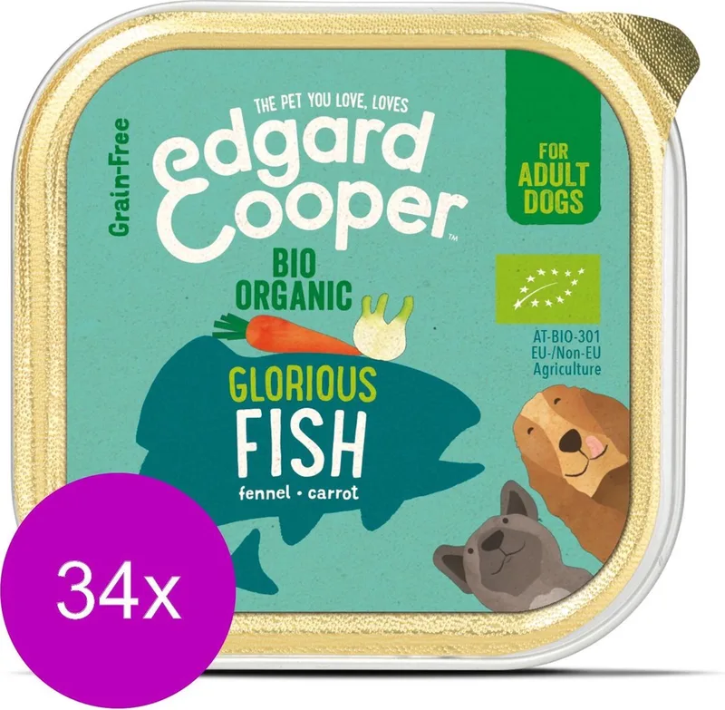 Biologische Vis Kuipje - Voor volwassen honden - Hondenvoer - 34 x 100g NL-BIO-01 von Edgard & Cooper – Produktfoto