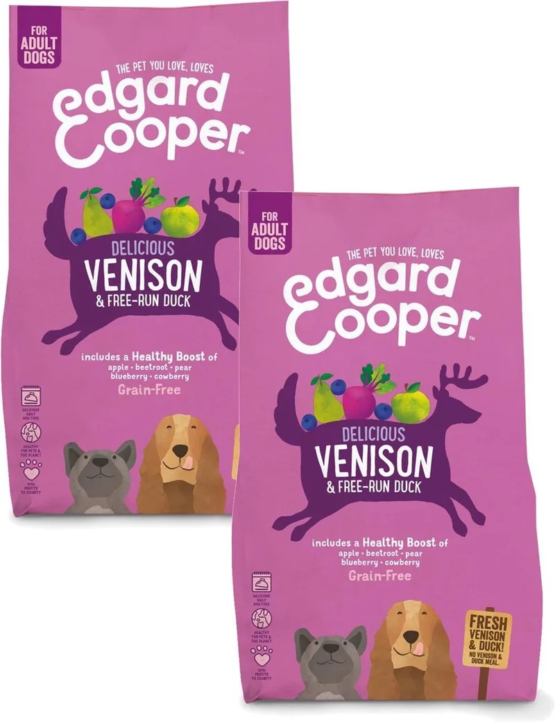 Delicious Venison Adult Hert&Eend&Appel - Hondenvoer - 2 x 2.5 kg Graanvrij de Edgard & Cooper – photo produit