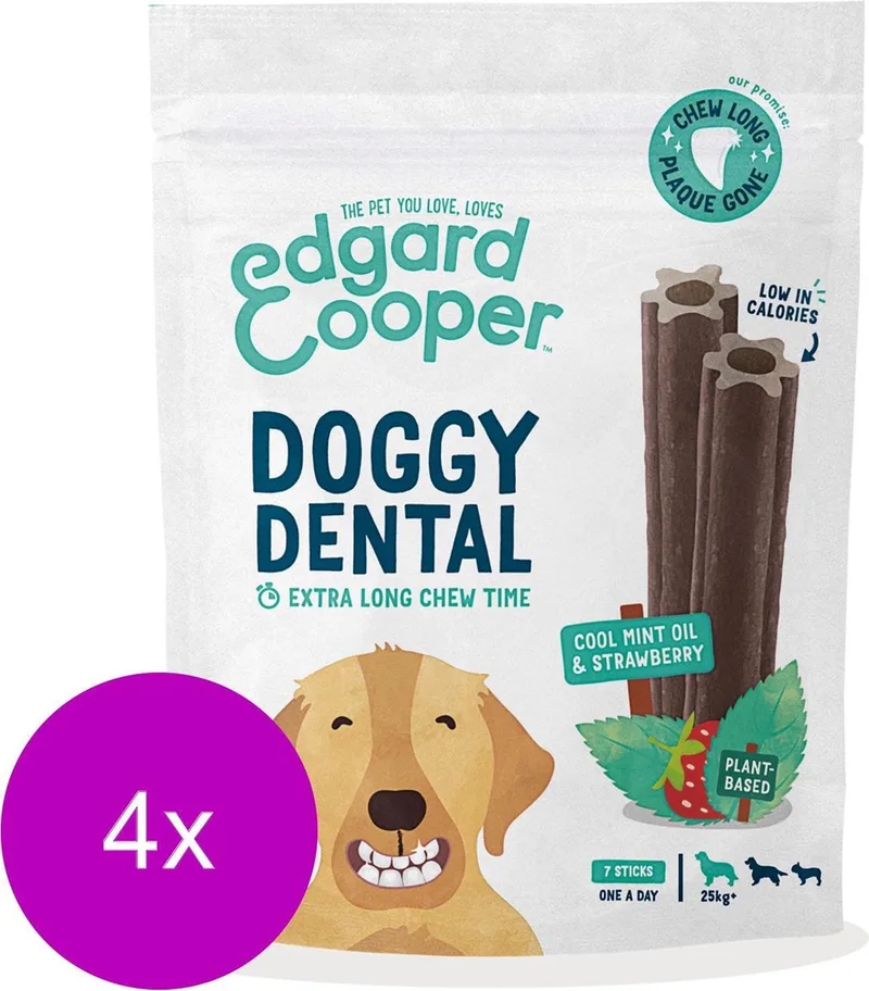 Doggy Dental Aardbei&Munt - Hondensnacks - 4 x L fra Edgard & Cooper – produktbillede