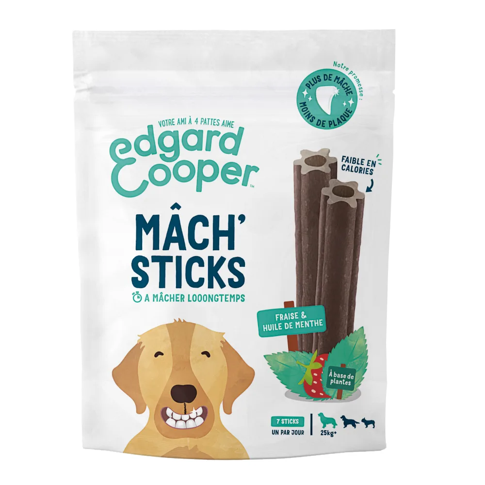 Doggy Dental Munt & aardbei voor grote honden (vanaf 25 kg, 21 sticks) Hondensnacks van Edgard & Cooper – productfoto