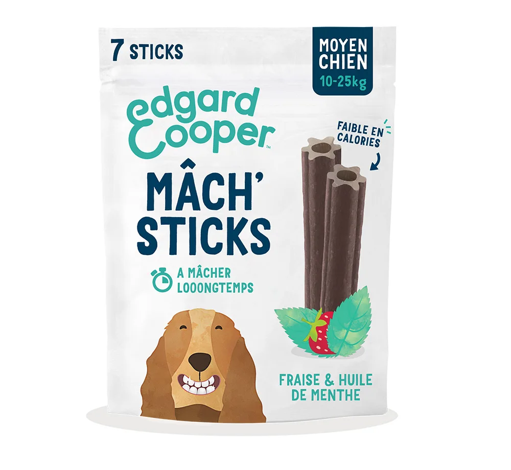 Doggy Dental Munt & aardbei voor middelgrote honden (10 - 25 kg, 7 sticks) Hondensnacks fra Edgard & Cooper – produktbillede