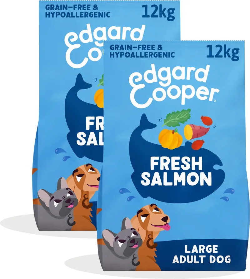 Edgard & Cooper 2x Graanvrij Hondenvoer Droog, (Zalm 12kg), Natuurlijke Brokken Droogvoer voor Volwassen Honden, Vers Vlees, Hoog Eiwitgehalte, Glutenvrij, Non-GMO de Edgard & Cooper – photo produit