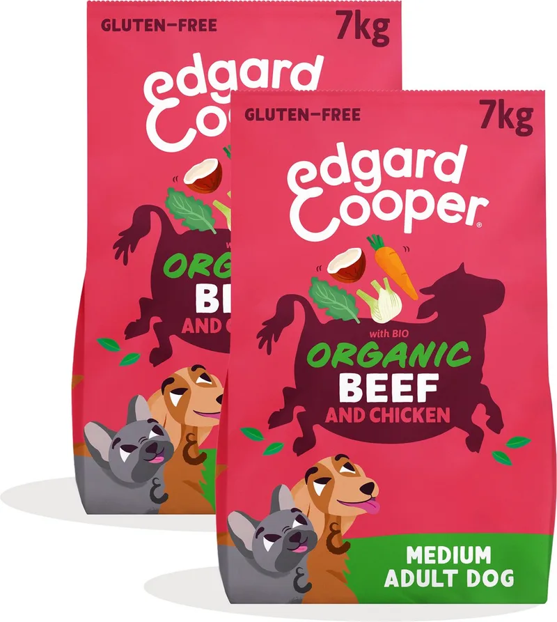 Edgard Cooper 2x Organic Graanvrij Hondenvoer - (Organic Beef,7kg), Graan & Glutenvrij, vers vlees, vol essentiële aminozuren voor gezonde binnenkant fra Edgard & Cooper – produktbillede