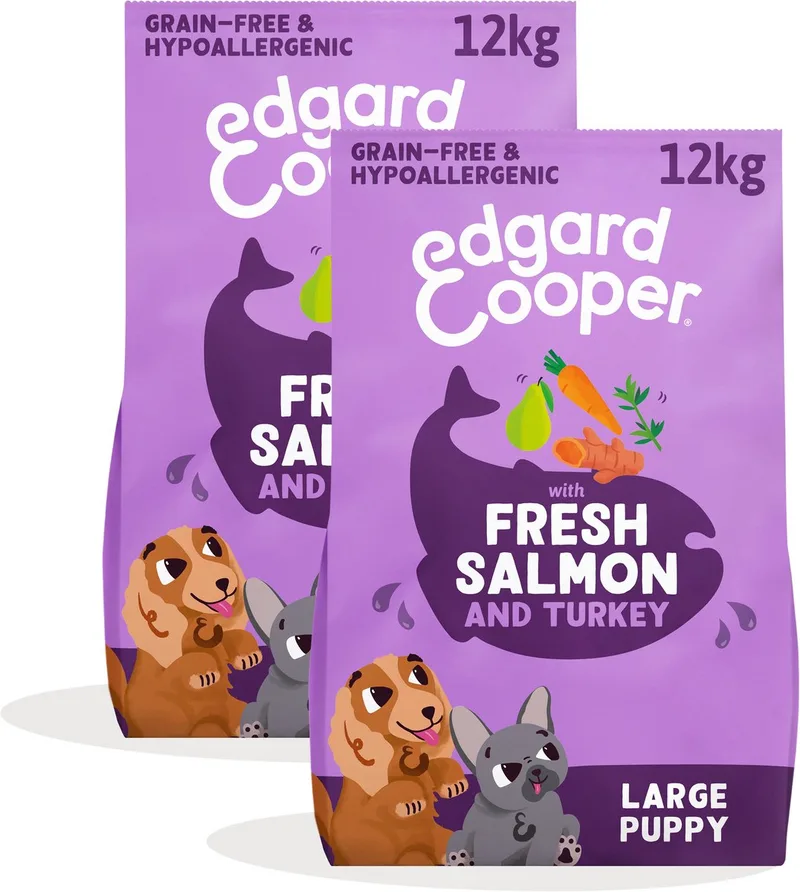 Edgard Cooper 2x Puppy Graanvrij Hondenvoer Droog, Zalm & Kalkoen 12kg, Natuurlijke Brokken voor Puppy's, Vers Vlees, Hoog in Eiwit, Hypoallergeen, Zonder Toegevoegde Suiker de Edgard & Cooper – photo produit