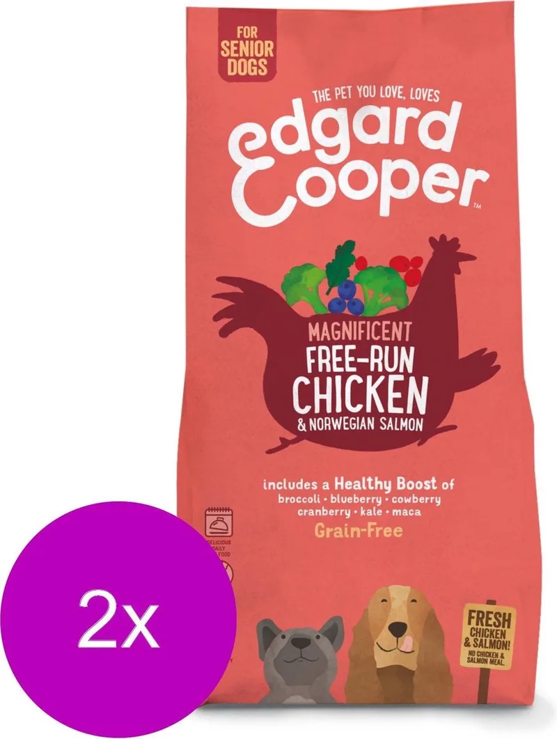 Free-Run Chicken Senior Kip&Zalm&Broccoli - Hondenvoer - 2 x 12 kg Graanvrij von Edgard & Cooper – Produktfoto