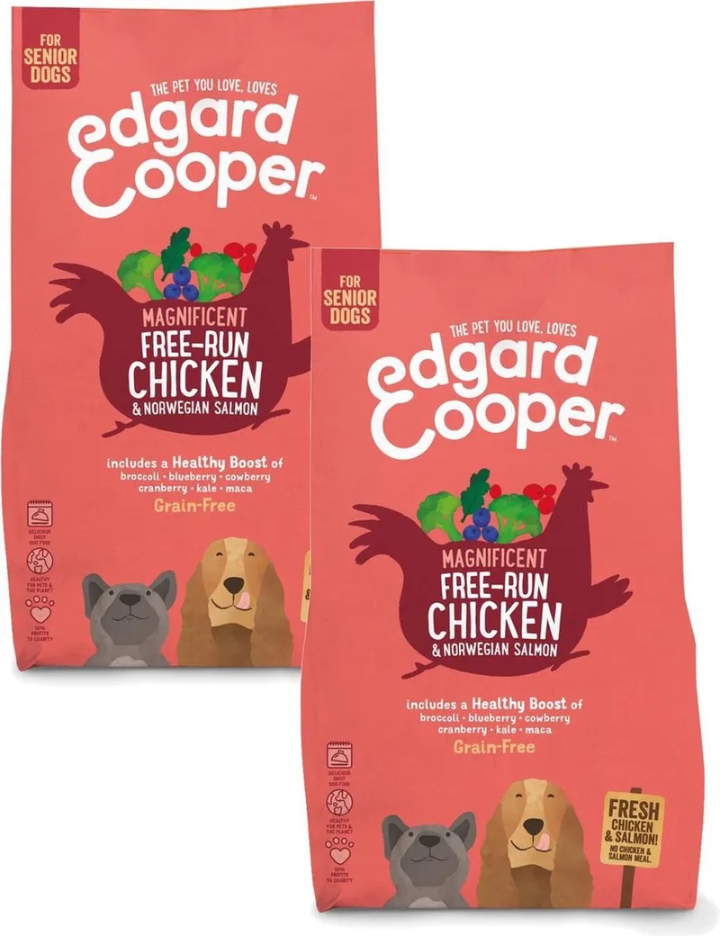 Free-Run Chicken Senior Kip&Zalm&Broccoli - Hondenvoer - 2 x 2.5 kg Graanvrij by Edgard & Cooper – product photo