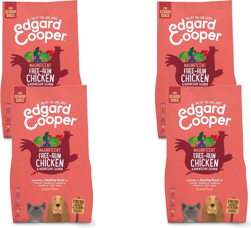 Free-Run Chicken Senior Kip&Zalm&Broccoli - Hondenvoer - 4 x 2.5 kg Graanvrij de Edgard & Cooper – photo produit