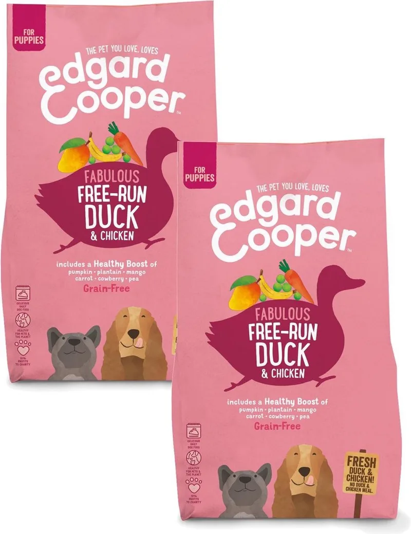 Free-Run Duck Puppy Eend&Kip&Banaan - Hondenvoer - 2 x 2.5 kg Graanvrij de Edgard & Cooper – photo produit
