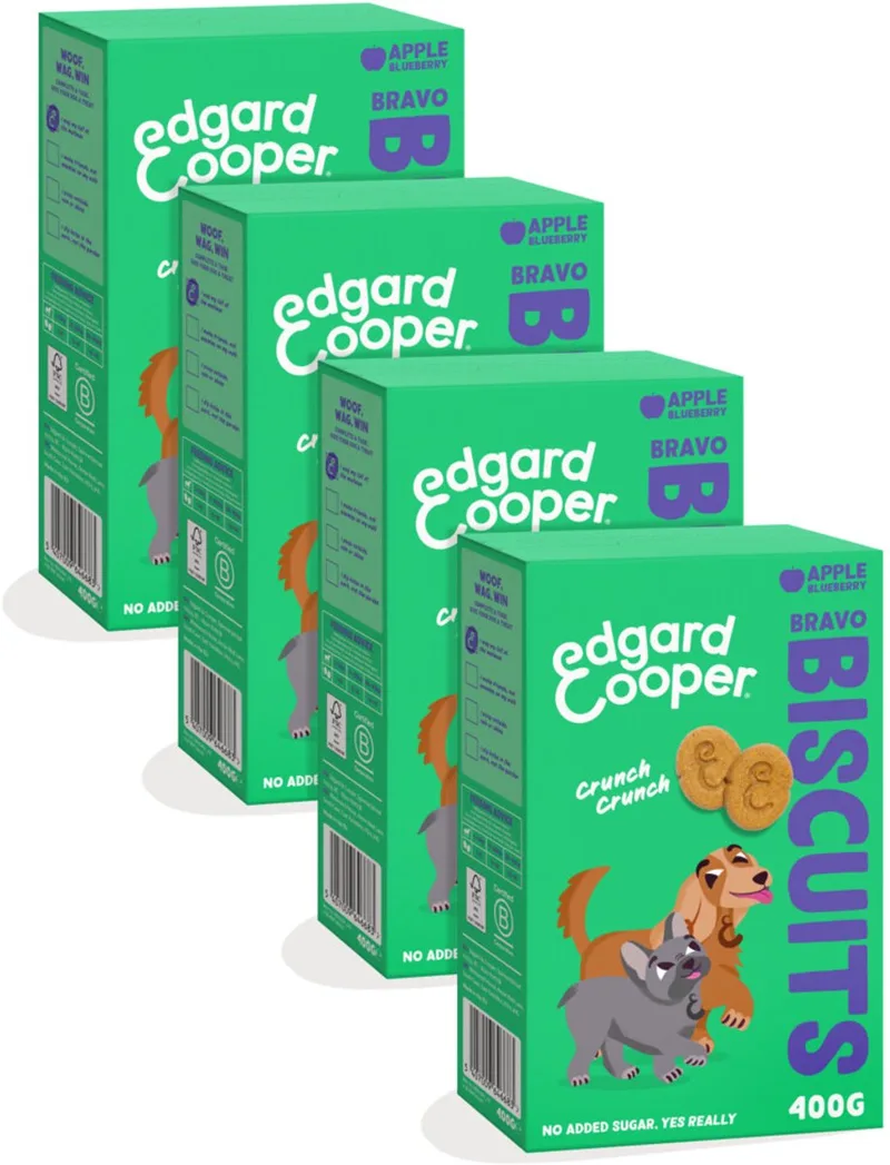 Hondensnacks (Appel, 400g x 4), Bravo Koekjes, Hondenkoekjes, Kruidige Voeding, Fruit, Groenten en Kruiden, Echte Ingrediënten voor Honden by Edgard & Cooper – product photo