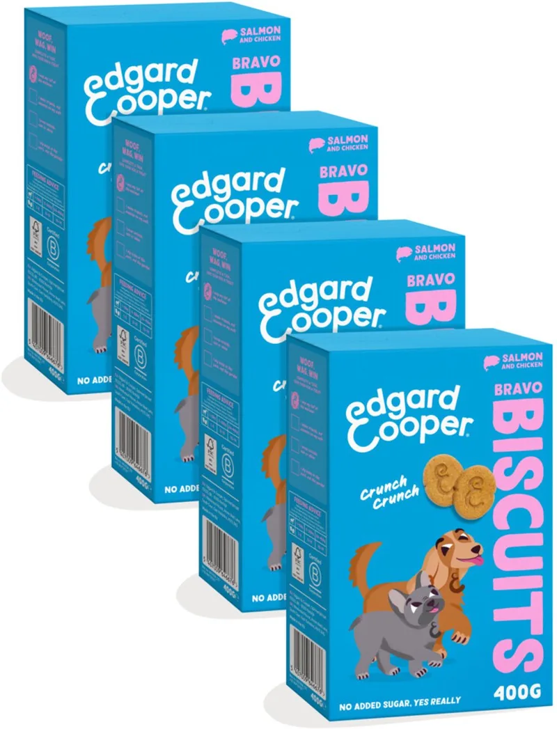 Hondensnacks (Zalm, 400g x 1), Bravo Koekjes, Hondenkoekjes, Kruidige Voeding, Fruit, Groenten en Kruiden, Echte Ingrediënten voor Honden by Edgard & Cooper – product photo