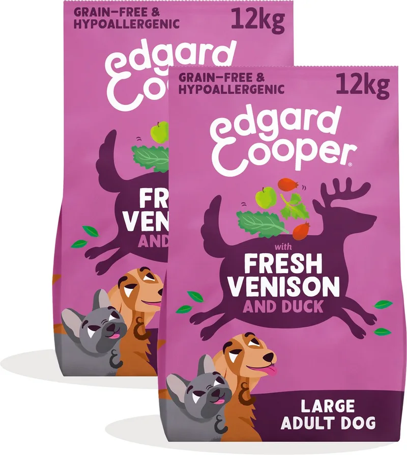 Hondenvoer Droog Hert - Scharreleend - 2 x 12 kg - Voordeelverpakking de Edgard & Cooper – photo produit