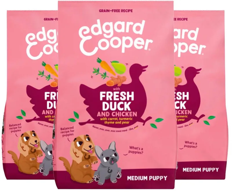 Hondenvoer Droog Puppy Eend & Kip Medium - 3 x 1 kg - Voordeelverpakking de Edgard & Cooper – photo produit