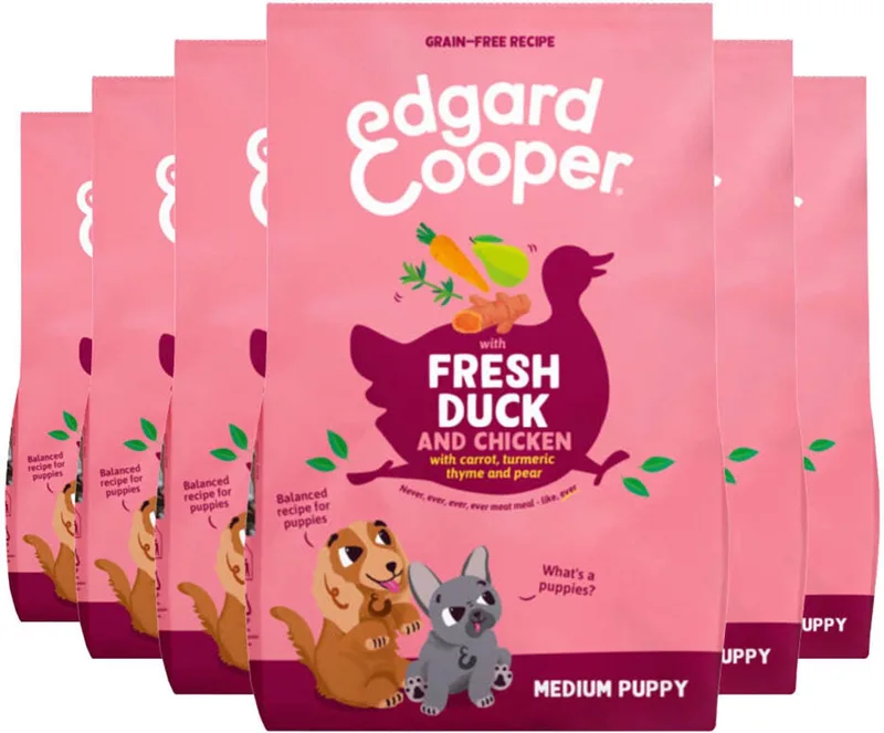 Hondenvoer Droog Puppy Eend & Kip Medium - 6 x 1 kg - Voordeelverpakking by Edgard & Cooper – product photo