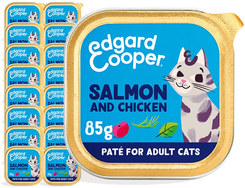 Kattenvoer Graanvrij Natvoer voor Katten Gesteriliseerde of Actieve Kat Natuurlijke Heerlijke PatÃ© 85g x 16 Verse Zalm & Kip, Smakelijk en Uitgebalanceerd, Vers Vlees de Edgard & Cooper – photo produit