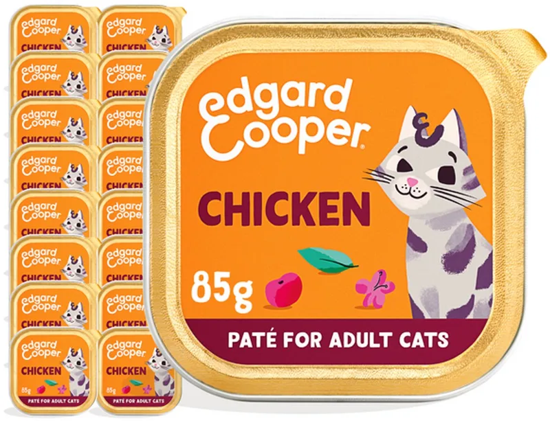 Kattenvoer Graanvrij Natvoer voor Katten Gesteriliseerde of Actieve Kat Natuurlijke Heerlijke PatÃ© 85g x 16 Verse Kip, Smakelijk en Uitgebalanceerd, Vers Vlees by Edgard & Cooper – product photo