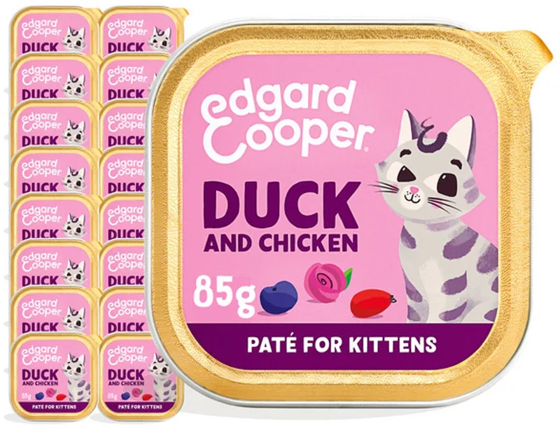 Kattenvoer Graanvrij Natvoer voor Katten Junior Gesteriliseerde of Actieve Kitten Kat Natuurlijke Heerlijke PatÃ© 85g x 16 Verse Eend & Kip, Smakelijk en Uitgebalanceerd, Vers Vlees de Edgard & Cooper – photo produit