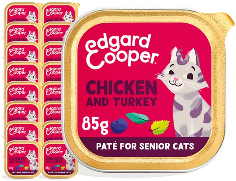 Kattenvoer Graanvrij Natvoer voor Katten Senior Gesteriliseerde of Actieve Senior Kat Natuurlijke Heerlijke PatÃ© 85g x 16 Verse Kip, Smakelijk en Uitgebalanceerd, Vers Vlees de Edgard & Cooper – photo produit