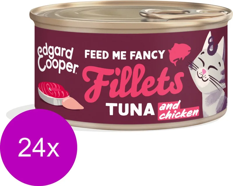 Kattenvoer Graanvrij Natvoer voor Kitten en Kat en Senior Gesteriliseerde of Actieve Katten Natuurlijke Heerlijke Filets 70g x 24 Verse Tonijn & Kip, Aanvullende voeding de Edgard & Cooper – photo produit