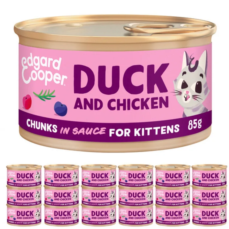 Kattenvoer - Stukjes in Saus - Graanvrij - Verse Eend & Kip- 18 x 85g von Edgard & Cooper – Produktfoto