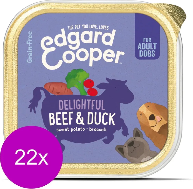Kuipje Beef Duck Adult - Hondenvoer - 22 x Rund Eend Bataat 150 g Graanvrij fra Edgard & Cooper – produktbillede