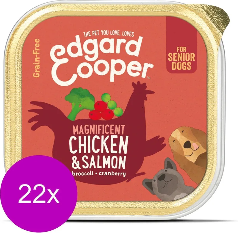 Kuipje Chicken Salmon Senior - Hondenvoer - 22 x Kip Zalm Broccoli 150 g Graanvrij by Edgard & Cooper – product photo