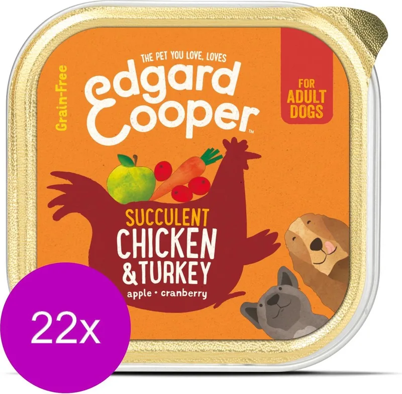 Kuipje Chicken Turkey Adult - Hondenvoer - 22 x Kip Kalkoen Appel 150 g Graanvrij by Edgard & Cooper – product photo