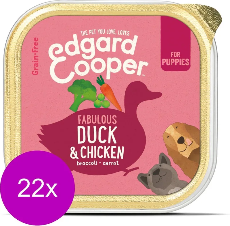 Kuipje Duck Chicken Puppy - Hondenvoer - 22 x Eend Kip Broccoli 150 g Graanvrij by Edgard & Cooper – product photo