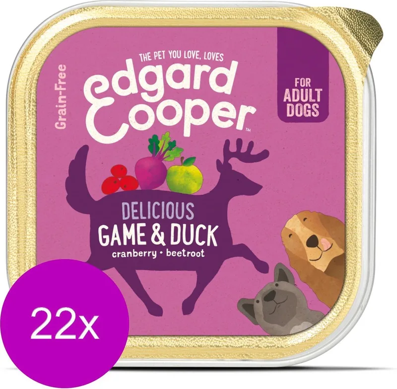 Kuipje Game Duck Adult - Hondenvoer - 22 x Wild Eend Veenbes 150 g Graanvrij de Edgard & Cooper – photo produit