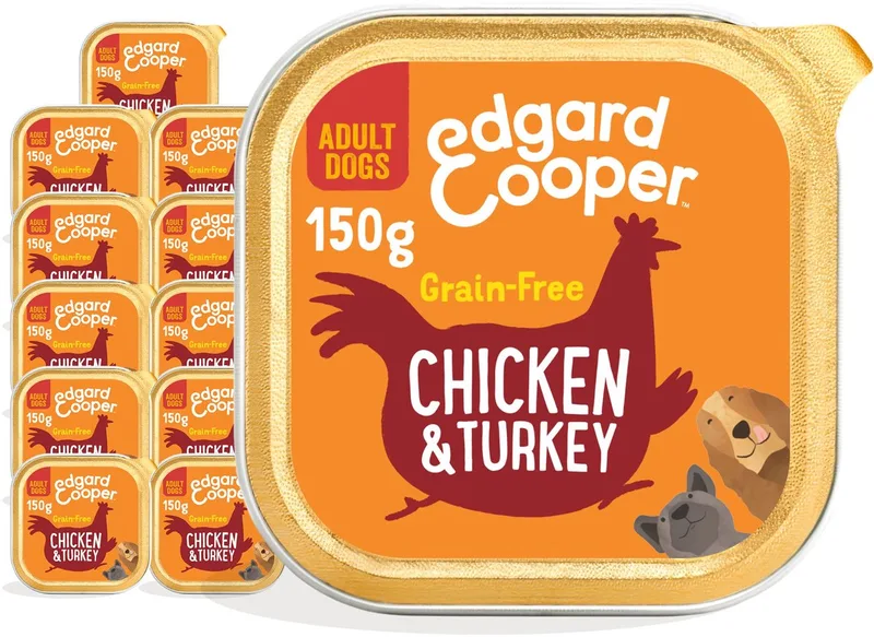 Kuipje Honden Natvoer Hondenvoer Kip - Kalkoen - 11 x 150 gr - Voordeelverpakking de Edgard & Cooper – photo produit