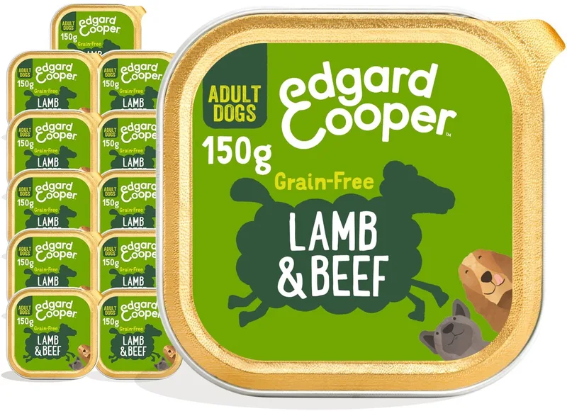 Kuipje Honden Natvoer Hondenvoer Lam - Rund - 11 x 150 gr - Voordeelverpakking von Edgard & Cooper – Produktfoto