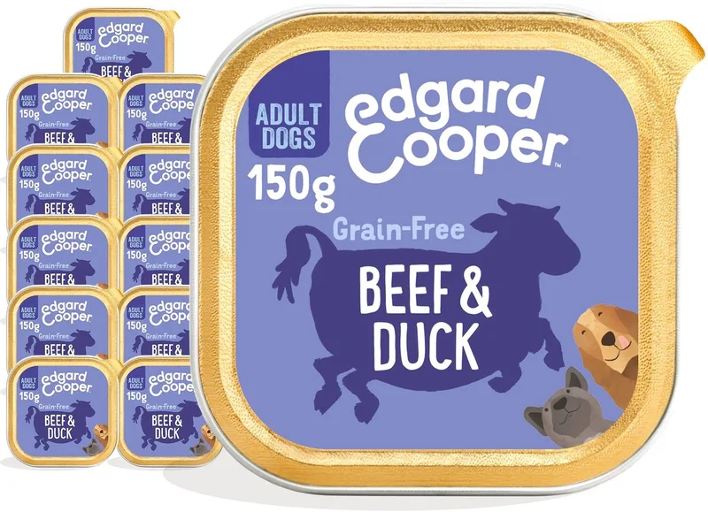 Kuipje Honden Natvoer Hondenvoer Rund - Eend - 11 x 150 gr - Voordeelverpakking de Edgard & Cooper – photo produit