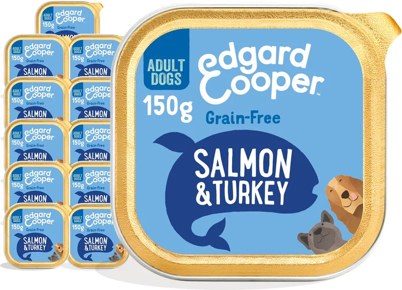 Kuipje Honden Natvoer Hondenvoer Zalm - Kalkoen - 11 x 150 gr - Voordeelverpakking by Edgard & Cooper – product photo