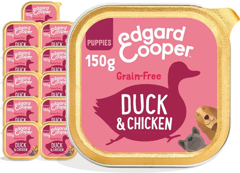 Kuipje Honden Natvoer Puppy Hondenvoer Eend - Kip - 11 x 150 gr - Voordeelverpakking von Edgard & Cooper – Produktfoto