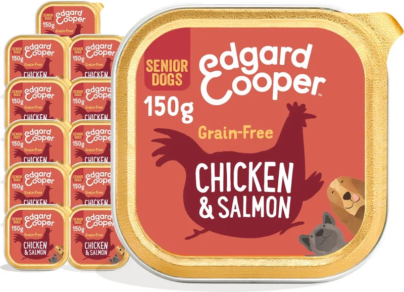 Kuipje Honden Natvoer Senior Hondenvoer Kip - Zalm - 11 x 150 gr - Voordeelverpakking de Edgard & Cooper – photo produit