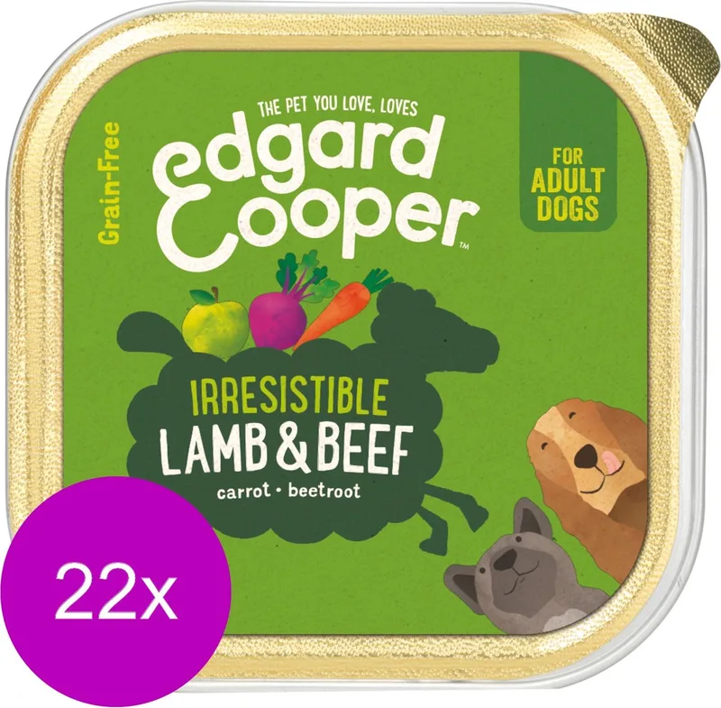 Kuipje Lamb Beef Adult - Hondenvoer - 22 x Lam Rund Wortel 150 g Graanvrij de Edgard & Cooper – photo produit