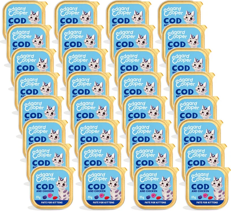 Kuipje Paté Voor Kittens - Kattenvoer - 32 x Kabeljauw Kip 85 g de Edgard & Cooper – photo produit