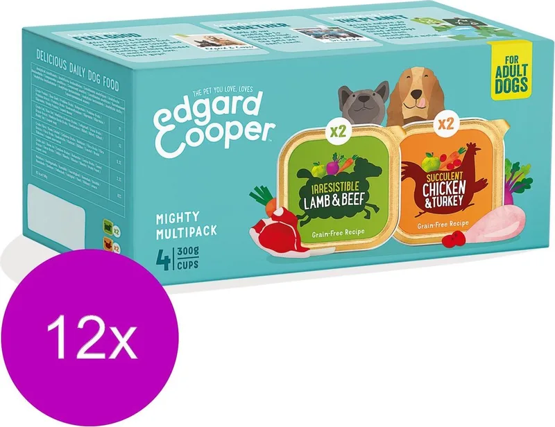 Kuipjes Multipack Adult Chicken Lamb - Hondenvoer - 12 x Kip Lam 4x300 g von Edgard & Cooper – Produktfoto