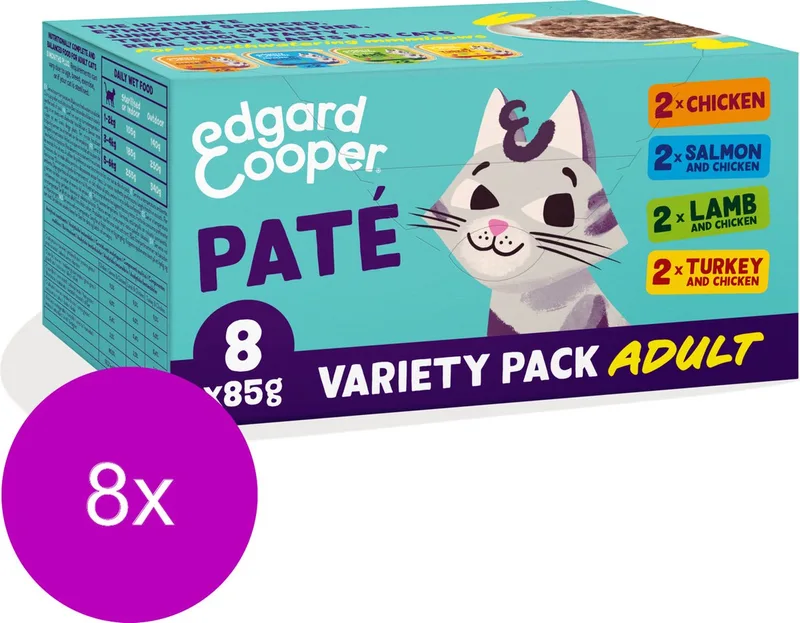Multipack Paté - Kattenvoer - 8 x Kip Zalm Lam 8x85 g de Edgard & Cooper – photo produit