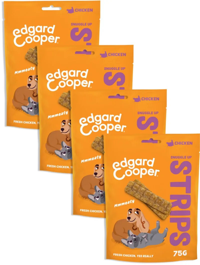 Natural Dog Treats - Chicken Snuggle Up Strips - (4 x 75g), Graanvrij, Vers vlees met hoog eiwitgehalte, vol essentiële aminozuren von Edgard & Cooper – Produktfoto
