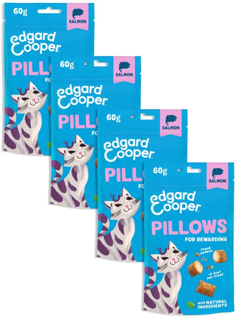 natuurlijke kattensnoepjes, Pillows Zalm 4 x 60g, boordevol vers vlees, graanvrije lekkernijen voor een beloning, minder dan 2 kcal per lekkernij, natuurlijke ingrediënten, geen toegevoegde suiker de Edgard & Cooper – photo produit
