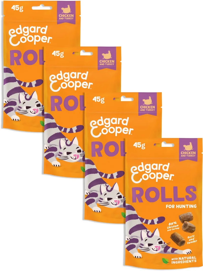 natuurlijke kattensnoepjes, Rolls Kip 4 x 45g, graanvrij en boordevol vers vlees, met toegevoegde kattenkruid om mee te spelen, natuurlijke ingrediënten zonder toegevoegde suiker de Edgard & Cooper – photo produit
