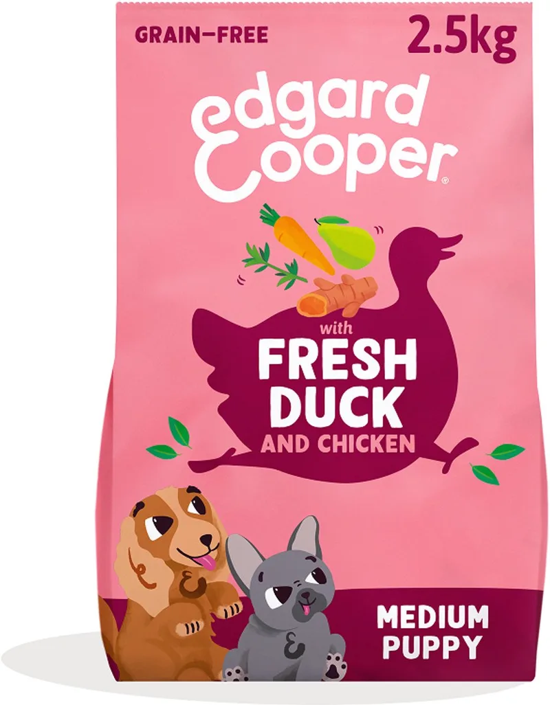 Puppy Hondenbrokken Voor Medium Honden, Verse Eend & Kip, 2.5Kg, Graanvrij Recept Met Natuurlijke Ingrediënten, Perfecte Vezelbalans fra Edgard & Cooper – produktbillede