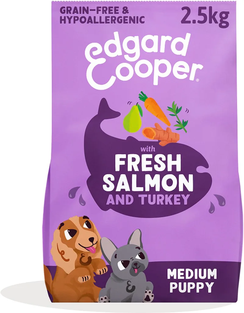 Puppy Hondenbrokken Voor Medium Honden, Verse Zalm & Kalkoen, 2.5Kg, Hypoallergeen Recept Met Natuurlijke Ingrediënten, Perfecte Vezelbalans von Edgard & Cooper – Produktfoto