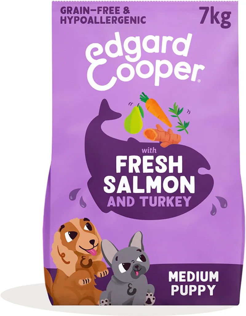 Puppy Hondenbrokken Voor Medium Honden, Verse Zalm & Kalkoen, 7Kg, Hypoallergeen Recept Met Natuurlijke Ingrediënten, Perfecte Vezelbalans van Edgard & Cooper – productfoto