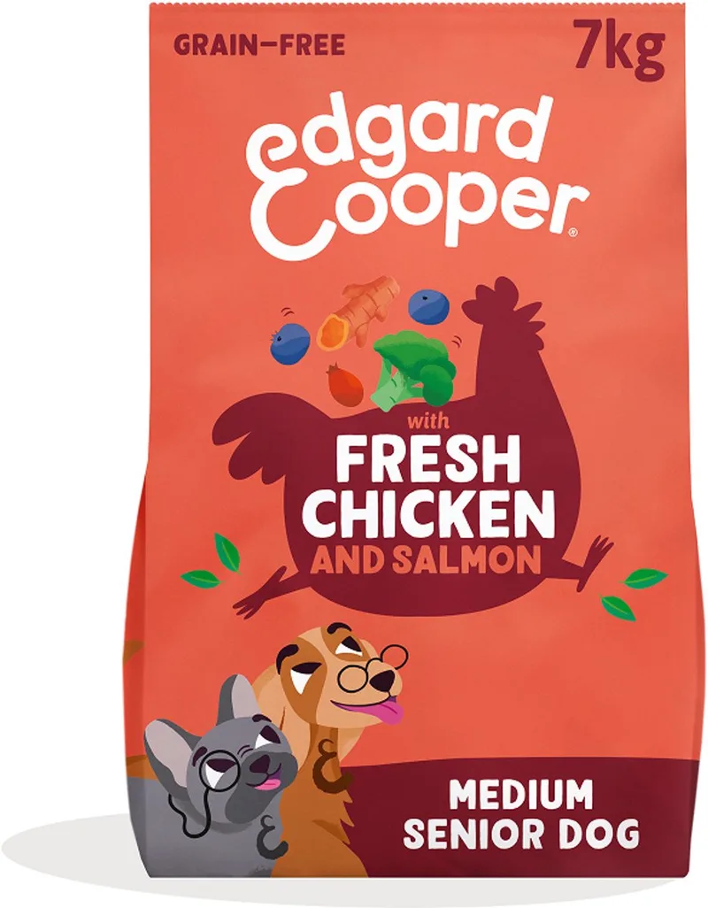 Senior Hondenbrokken Voor Medium Honden, Verse Kip En Zalm, 7Kg, Graanvrijrecept Met Extra Glucosamine, Natuurlijke Ingrediënten, Perfecte Vezelbalans by Edgard & Cooper – product photo