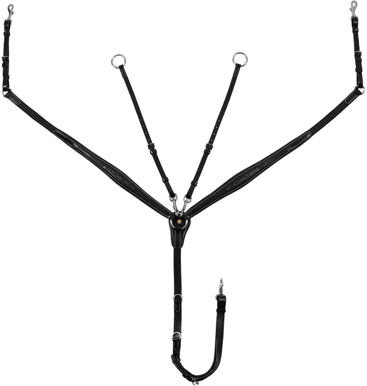Leather Fancy Stitched & Removable Martingale Borsttuig Zwart Full by Equestro in Black – product photo