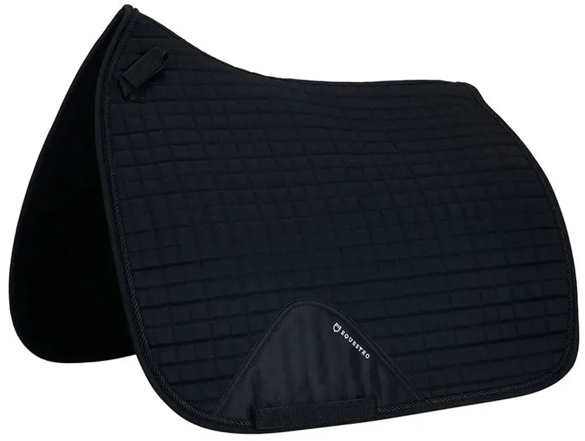 Shaped Cotton Dressuur Zadeldekje Zwart Pony / Cob van Equestro in Zwart – productfoto