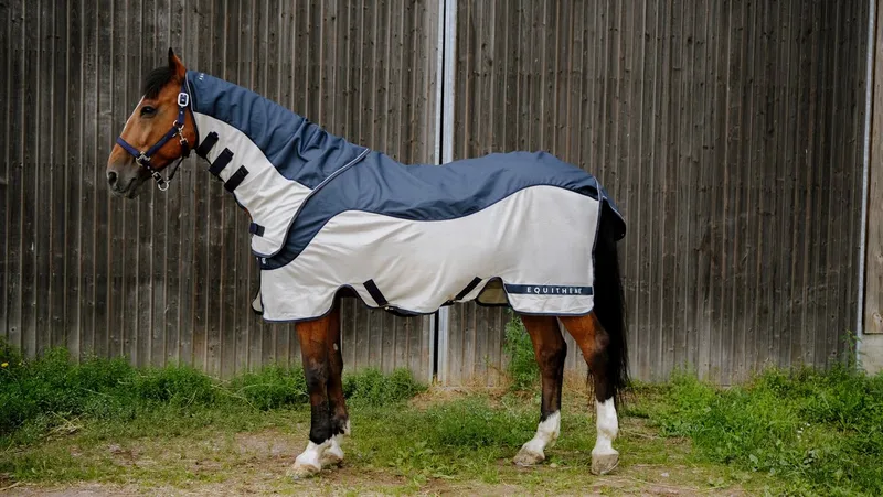 Vliegendeken 600D Tyrex Combofly navy/grey - 6.0/183 - Vliegendeken de Equi-Theme en Bleu – photo produit